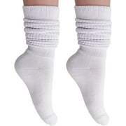 AWS/American Made 2 Pairs Extra Long Cotton Slouch Socks Shoe Size 5 to 10 (White)