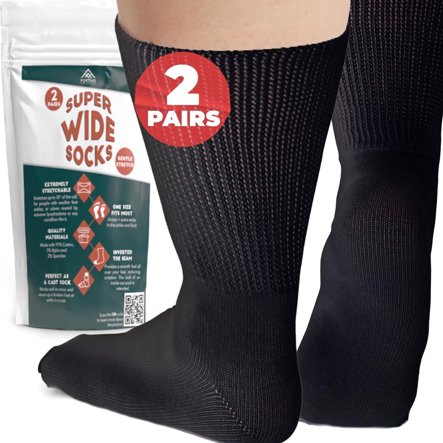2 Pairs Extra Wide Socks for Swollen Feet, Diabetic Socks for Men
