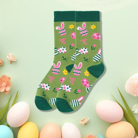 HIALTODAY Women's Cute Playful Crew Socks, Bunny Ear Floral Pattern Novelty Casual Socks, Holiday Gift for Halloween & Christmas,6-9
