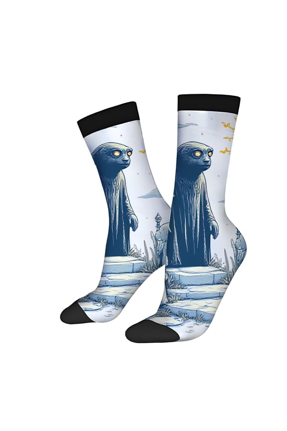 2 Pairs Fantasy-Themed Unisex Socks with Dark Blue Wizard Design Mixed Color Trendy Socks for All Seasons Unique Pattern with Cloaked Figures