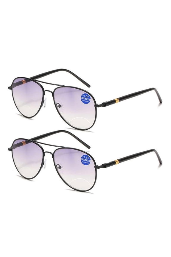 2 Pairs of Fashion Bifocal Black Reading Sunglasses for Men And Women Gradient Gray Aviator-Style Readers Anti-Blue Light Outdoor Fishing Reading Glasses