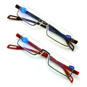 2 Pairs Featherweight Slim Half Rim Memory Flex Reading Glasses With Anti-Blue Ray Coating +2.50