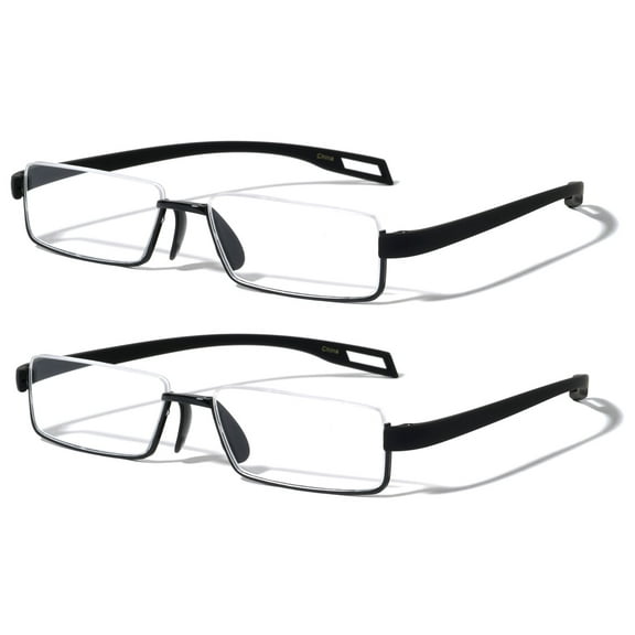 2 Pairs Featherweight Slim Half Rim Memory Flex Reading Glasses With Anti-reflective AR Coating Clear Lens Rubberized Reader +1.00