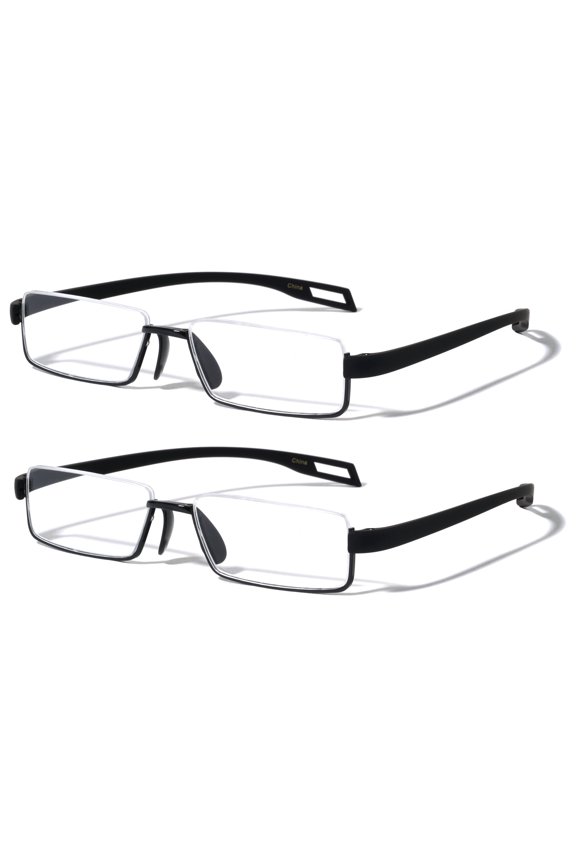 2 Pairs Featherweight Slim Half Rim Memory Flex Reading Glasses With Anti-reflective AR Coating Clear Lens Rubberized Reader +1.00