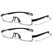 2 Pairs Featherweight Slim Half Rim Memory Flex Reading Glasses With Anti-reflective AR Coating Clear Lens Rubberized Reader +1.50
