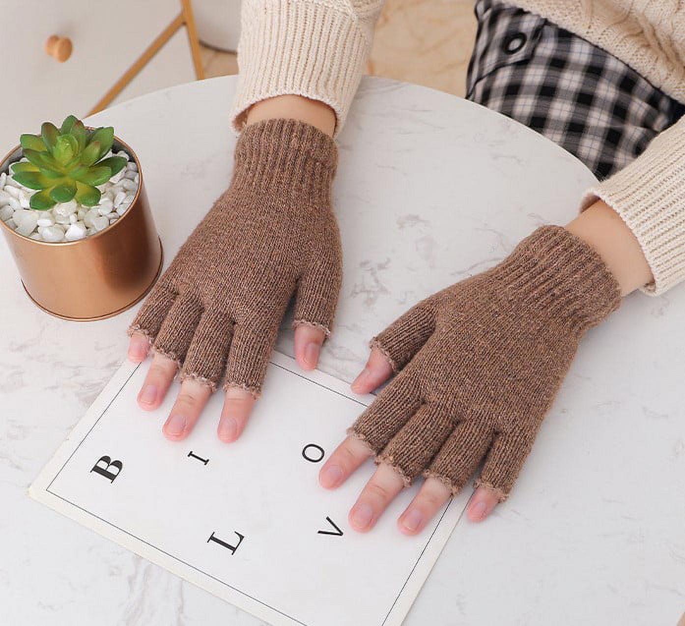 2 Pairs Fingerless Gloves Half Finger Mittens Winter Solid Color