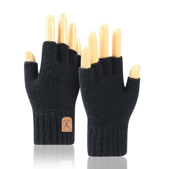 2 Pairs Fingerless Gloves Half Finger Winter Warm Knitted Gloves Working Running Biking Driving for Men and Women