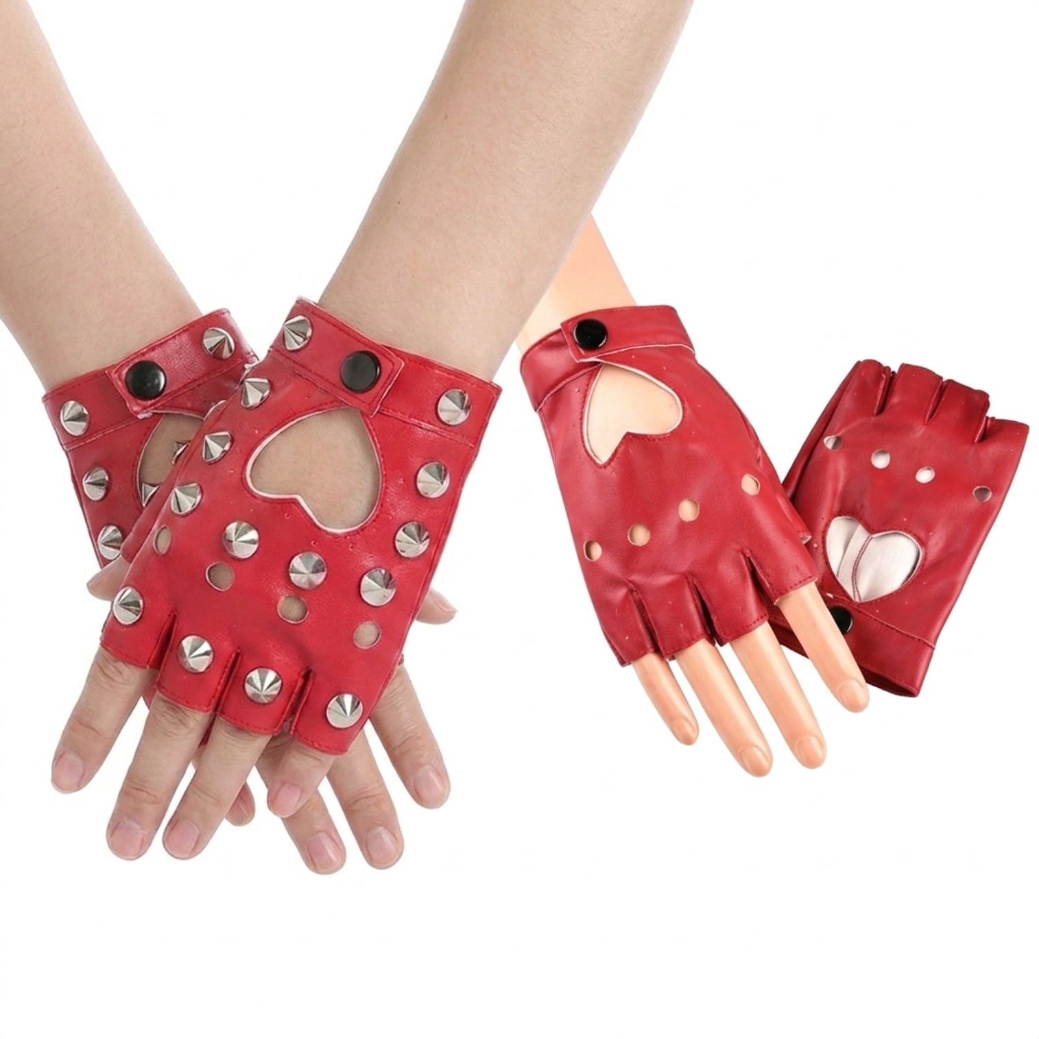 2 Pairs Fingerless PU Leather Gloves - Fashionable Breathable Half ...
