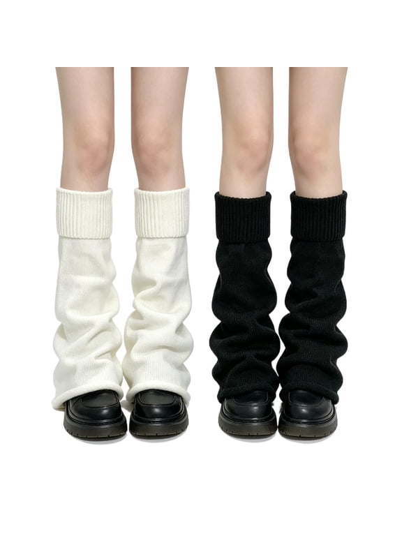 2 Pairs Flare Knit Leg Warmers for Women Girls, Y2K Wide Leg Knit Leg Covers, Slouchy Boot Cuffs Leg Socks for Harajuku Cosplay Street Casual Outfits