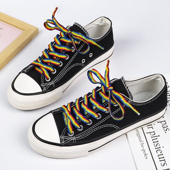 2 Pairs Flat Colorful Fashion Sneakers Shoelaces, Gradient Rainbow Shoe Laces - 47 inch / 120 cm