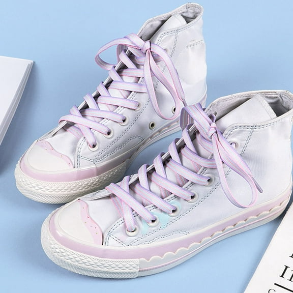 2 Pairs Flat Colorful Fashion Sneakers Shoelaces, Gradient Rainbow Shoe Laces - 47 inch / 120 cm