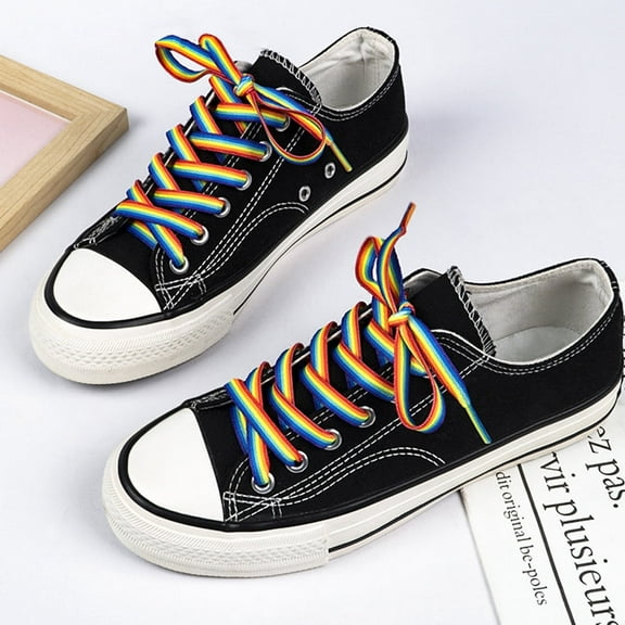 2 Pairs Flat Colorful Fashion Sneakers Shoelaces, Gradient Rainbow Shoe Laces - 47 inch / 120 cm