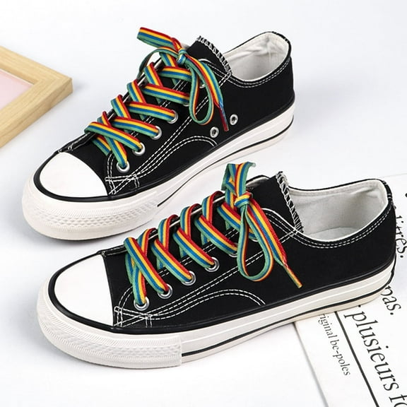 2 Pairs Flat Colorful Fashion Sneakers Shoelaces, Gradient Rainbow Shoe Laces - 47 inch / 120 cm