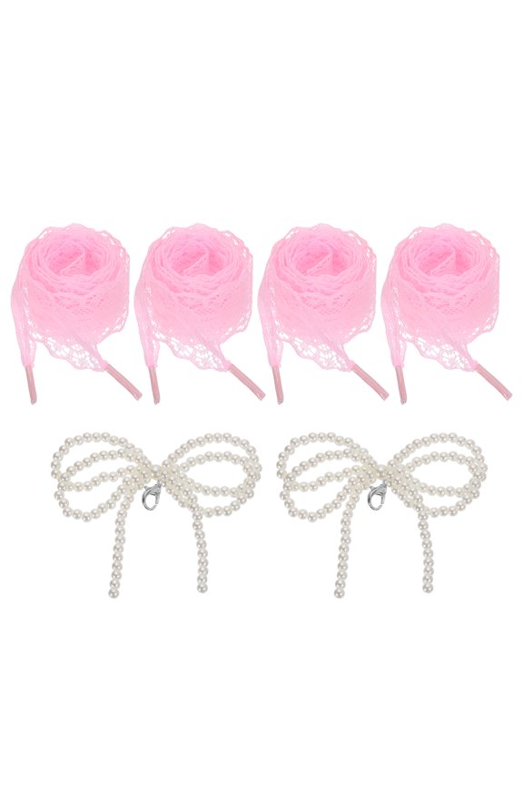 2 Pairs Flat Laces Shoelaces, 2.6CM Wide 140CM Length Lacy Shoe Laces, Pink