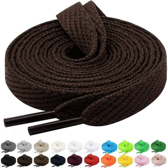 2 Pairs Flat Sneaker Shoe Laces 2/5" in 20 Colors, Wide Shoelaces for Athletic, Skate Shoes