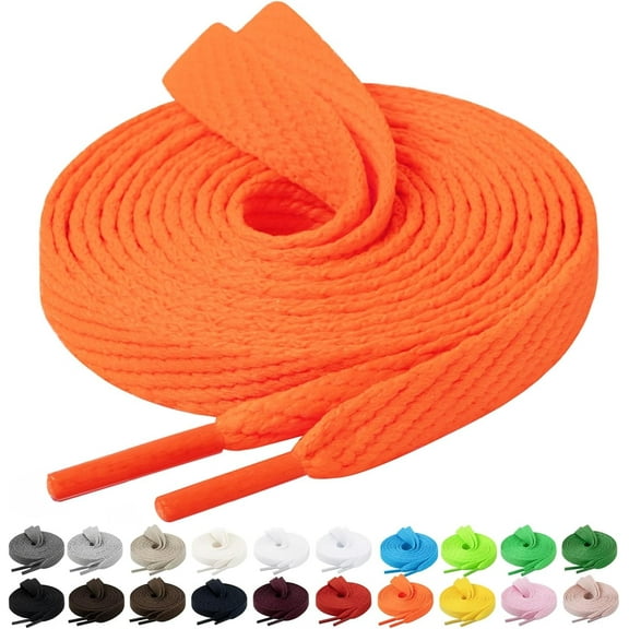 2 Pairs Flat Sneaker Shoe Laces 2/5" in 20 Colors, Wide Shoelaces for Athletic, Skate Shoes