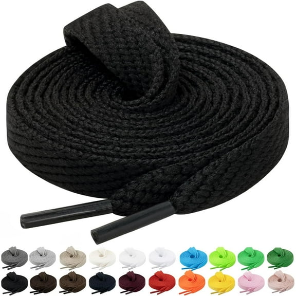 2 Pairs Flat Sneaker Shoe Laces 2/5" in 20 Colors, Wide Shoelaces for Athletic, Skate Shoes