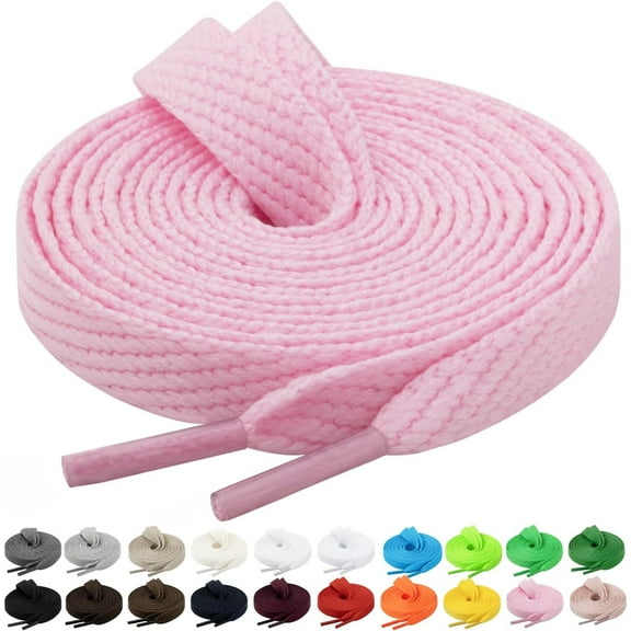 2 Pairs Flat Sneaker Shoe Laces 2/5" in 20 Colors, Wide Shoelaces for Athletic, Skate Shoes