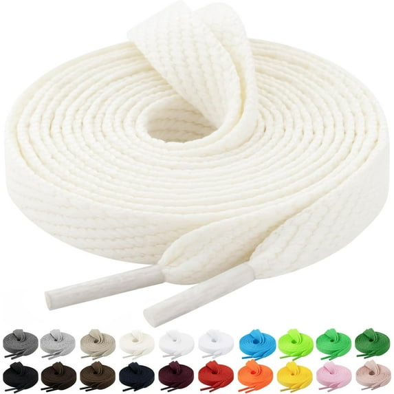 2 Pairs Flat Sneaker Shoe Laces 2/5" in 20 Colors, Wide Shoelaces for Athletic, Skate Shoes