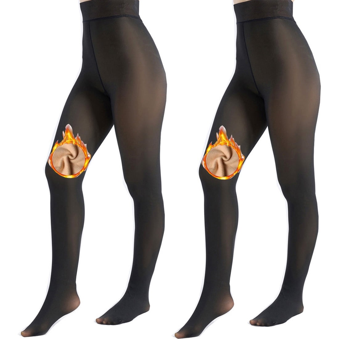2 Pairs Fleece Lined Tights Women, Thick Thermal Leggings Sheer Tights for Women, Fake Translucent Winter Warm Pantyhose Stockings