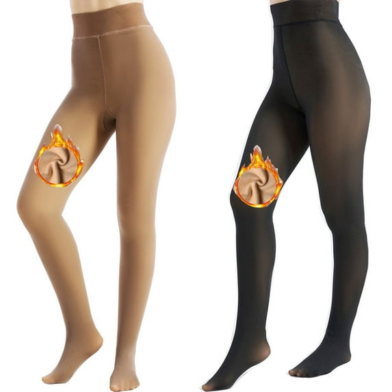 2 Pairs Fleece Lined Tights Women, Thick Thermal Leggings Sheer Tights for Women, Fake Translucent Winter Warm Pantyhose Stockings