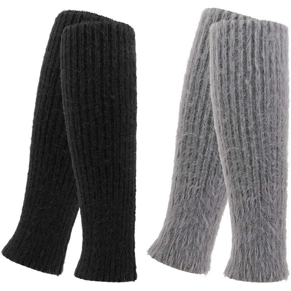 2 Pairs Fluffy Leg Warmer for Women, Winter Knit Ankle Leg Warmer Knee High Leg Warmers