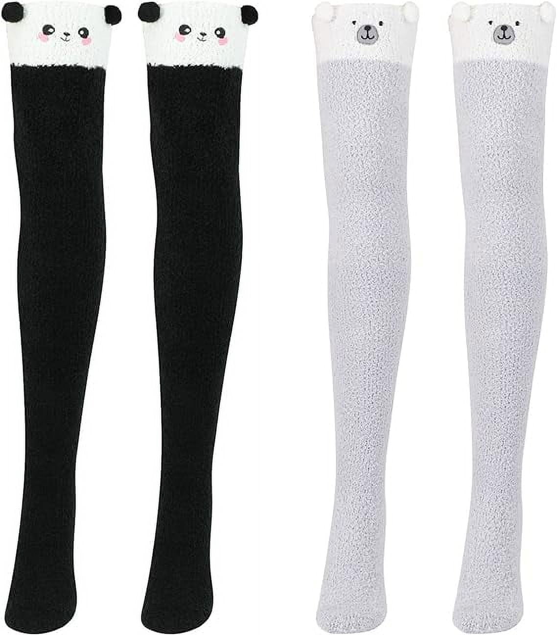2 Pairs Women's Fluffy Thigh High Socks - Coral Fleece, Super Warm & Soft For Winter