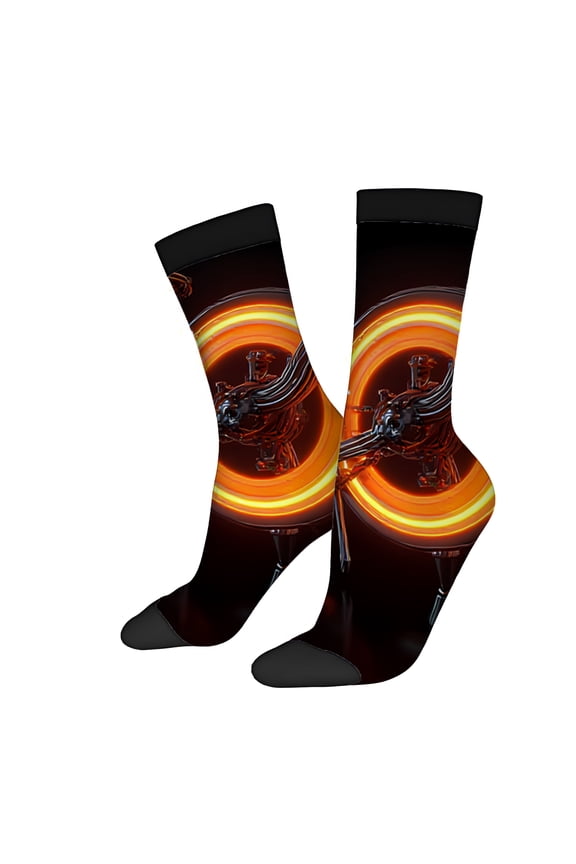 2 Pairs Futuristic Robotic Design Socks with Glowing Lights - Unisex Trendy Mixed Color Socks for All Seasons