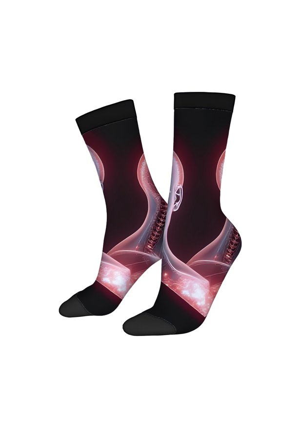 2 Pairs Futuristic Unisex Socks with Glowing Red Eyes & Neural Pathways - Trendy Mixed Color Design for All Seasons