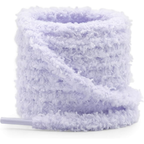 2 Pairs Fuzzy Round Shoe Laces Soft White Plush Thick Shoelaces Replacement Fluffy Shoe Strings 0.39 Inch Wide Elastic Shoestrings Laces for Sneakers Casual Shoes Boot Women Men - 47 inch / 120CM