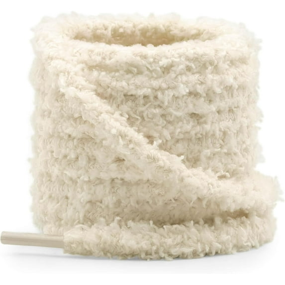 2 Pairs Fuzzy Round Shoe Laces Soft White Plush Thick Shoelaces Replacement Fluffy Shoe Strings 0.39 Inch Wide Elastic Shoestrings Laces for Sneakers Casual Shoes Boot Women Men - 47 inch / 120CM