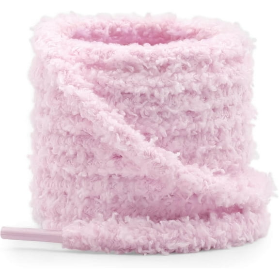 2 Pairs Fuzzy Round Shoe Laces Soft White Plush Thick Shoelaces Replacement Fluffy Shoe Strings 0.39 Inch Wide Elastic Shoestrings Laces for Sneakers Casual Shoes Boot Women Men -  47 inch / 120CM