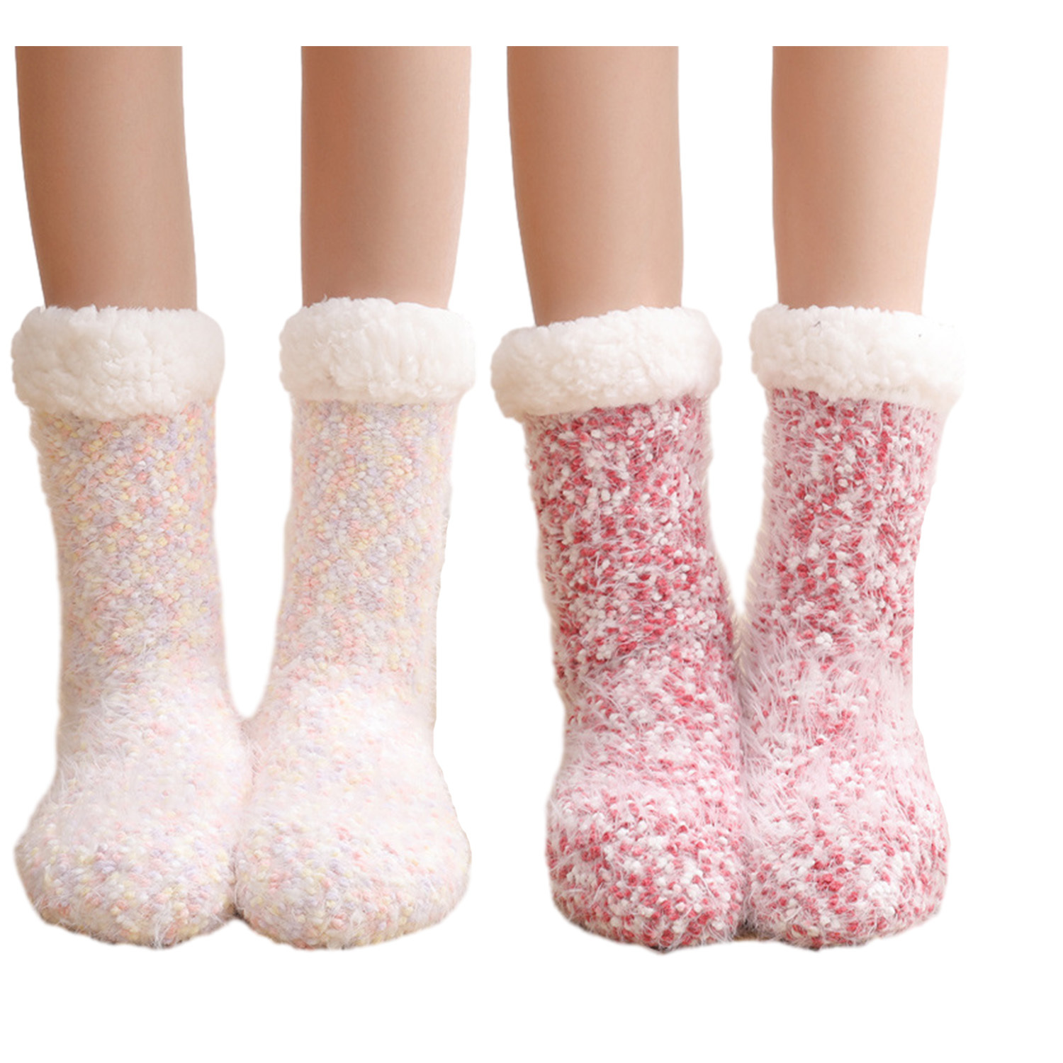 2 Pairs Fuzzy Socks, Slipper Socks with Grippers for Women, Fluffy Cozy