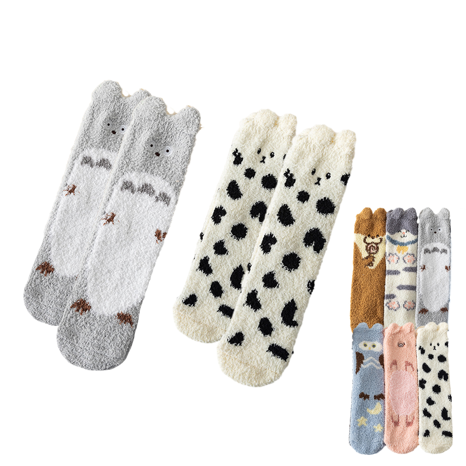 2 Pairs Fuzzy Socks, Slipper Socks with Grippers for Women and Man