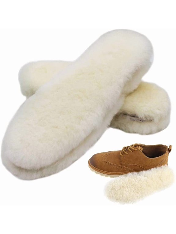 2 Pairs Genuine Thick Sheepskin Fleece Insoles for Women, Premium Warm Fluffy Wool Replacement Cozy Breathable Inner Soles for Shoes Boots Slippers Women Size 11