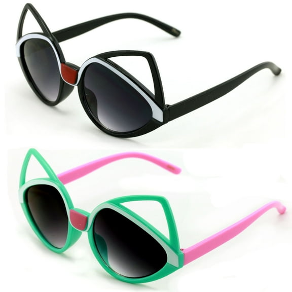 2 Pairs Girl Kids Sunglasses - Girl Kitty Cat Ages 2 to 8 Years Old - 100% UVA and UVB Protection