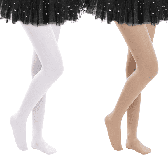 2 Pairs Girls Ballet Tights Thick Soft School Uniform Stockings for Girls Panty Hose Dance Leggings Convertible Tights 5-8 Years