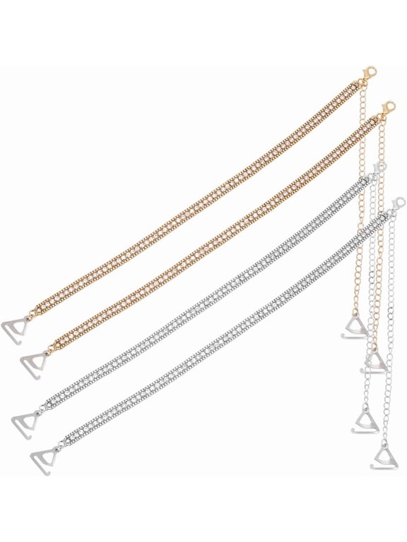 2 Pairs Gold Silver Rhinestone Shoulder Straps Adjustable Replacement Decorative Bra Chain Summer Underwear Lingerie Strap Jewelry