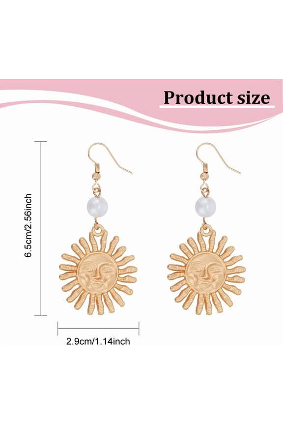 2 Pairs Gold Sun Earrings Pearl Boho Opal Sun Earrings for Women Studs Studs Boho Sun Dangle Earrings Pearl for Weddings Birthday Christmas White Boho Earrings Gold Pearl Sun Face Sliver