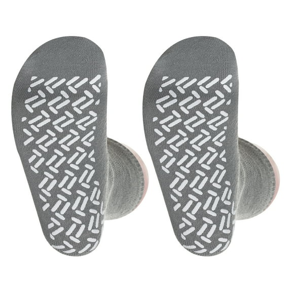 2 Pairs Grey Non Skid Hospital, Yoga, Pilates, Gripper Slipper Socks Men's or Women Size Mid Calf XXL