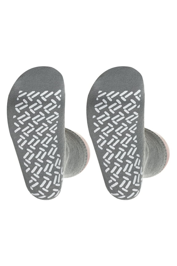 2 Pairs Grey Non Skid Hospital, Yoga, Pilates, Gripper Slipper Socks Men's or Women Size Mid Calf XXL