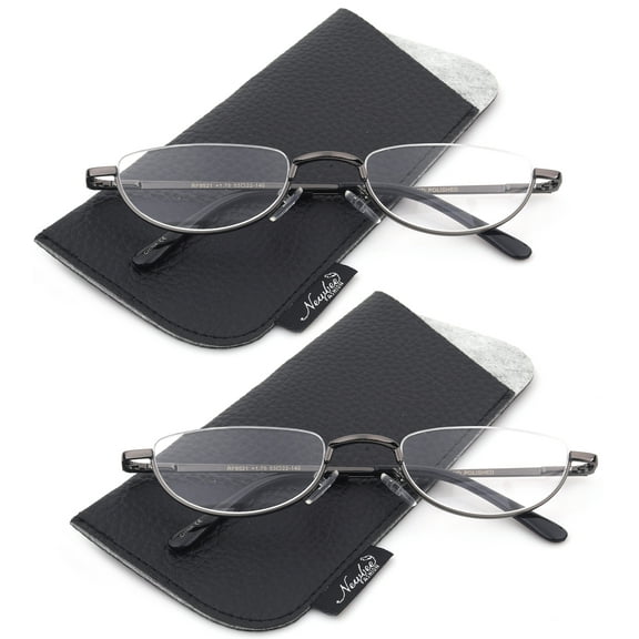 2 Pairs Half Rim Moon Shape Metal Frame Spring Hinge Reading Glasses for Men for Women, Reading Glasses + 2.00