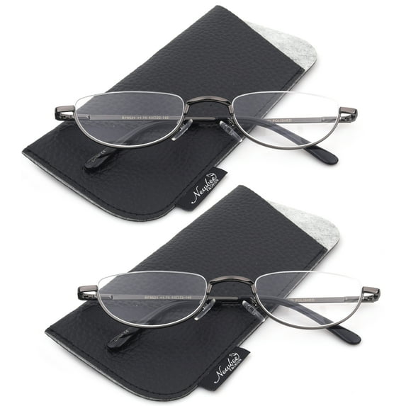 2 Pairs Half Rim Moon Shape Metal Frame Spring Hinge Reading Glasses for Men for Women, Reading Glasses + 2.50