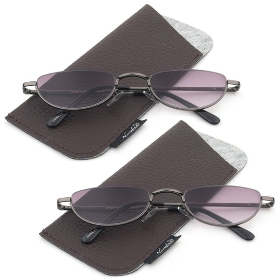 2 Pairs Half Rim Moon Shape Metal Frame Spring Hinge Sunreader for Men for Women, Reading Glasses + 2.00