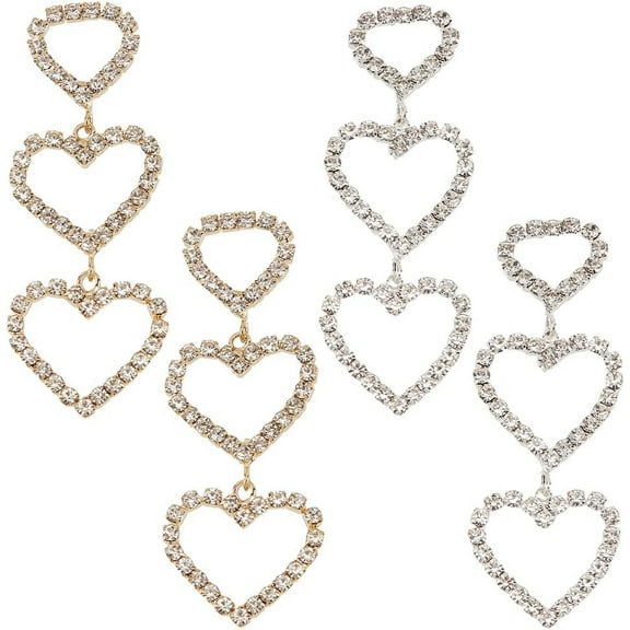 2 Pairs Heart Rhinestones Earrings DIY for Women Diamond Hearts Drop Earrings Love Heart Full Rhinestones Hoop Earrings Heart Drop Dangle Earrings Jewelry Gifts DIY for Teen Studs Birthday Gifts