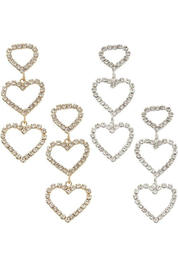 2 Pairs Heart Rhinestones Earrings for Women Diamond Hearts Drop Earrings Love Heart Full Rhinestones Hoop Earrings Heart Drop Dangle Earrings Jewelry Gifts for Teen Studs Birthday Gifts colorful DIY