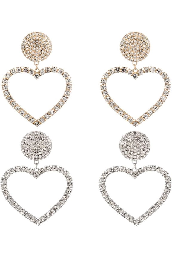 2 Pairs Heart Rhinestones Earrings for Women Heart Full Rhinestones Drop Earring Hoop Earrings Heart for Party Prom Dating Women Studs Rhinestone Tassel Ear Jewelry Gifts colorful