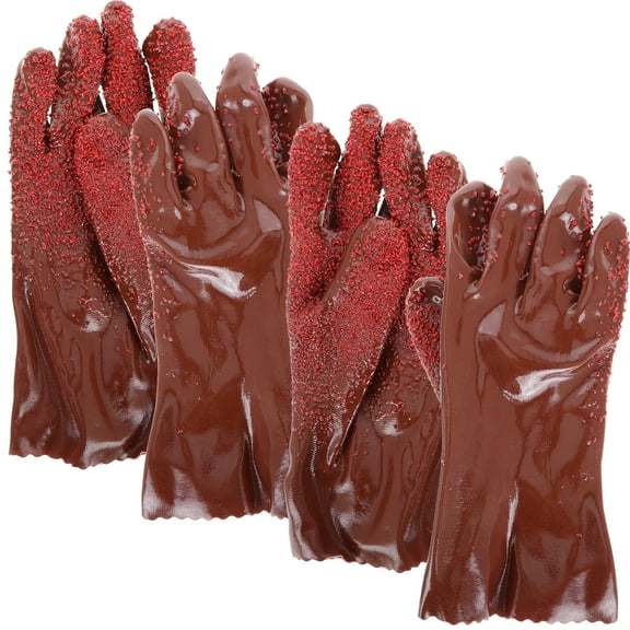 2 Pairs Heavy Duty Plumbing Gloves with Antislip Design for Kitchen Use PVC Material