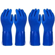 2 Pairs Heavy Duty Rubber Cleaning Gloves for Kitchen, Household, Dishwashing, Reusable and Cotton Lined (XL, Blue)