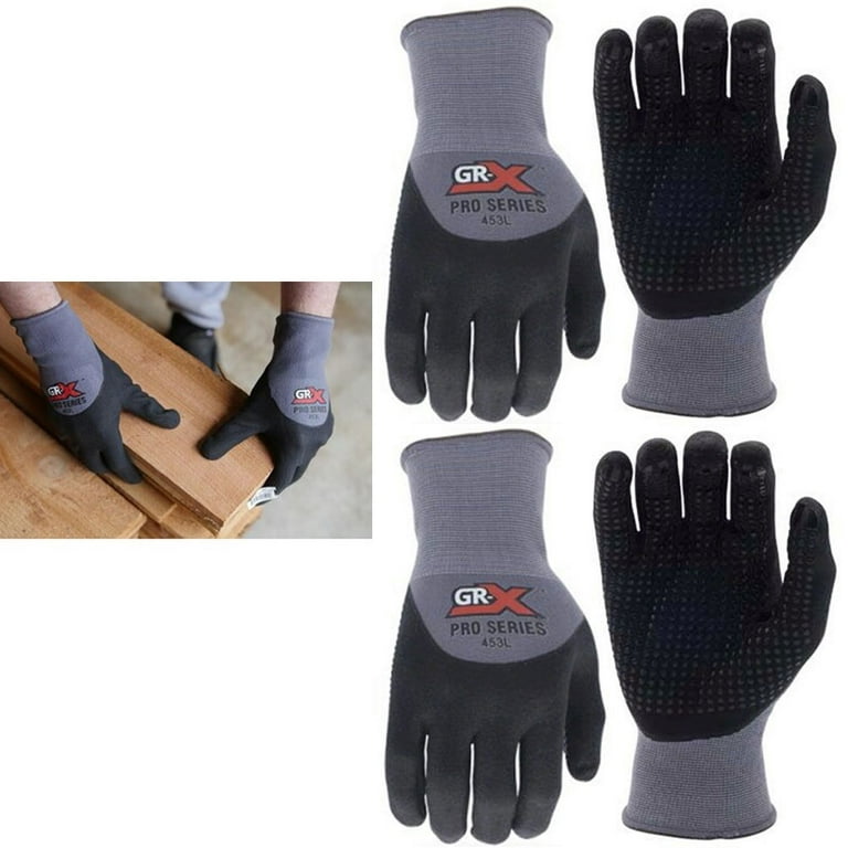 2 Pairs Heavy Duty Work Gloves Grip Nitrile Coated Dotted Palm Safe Hand  Size L 